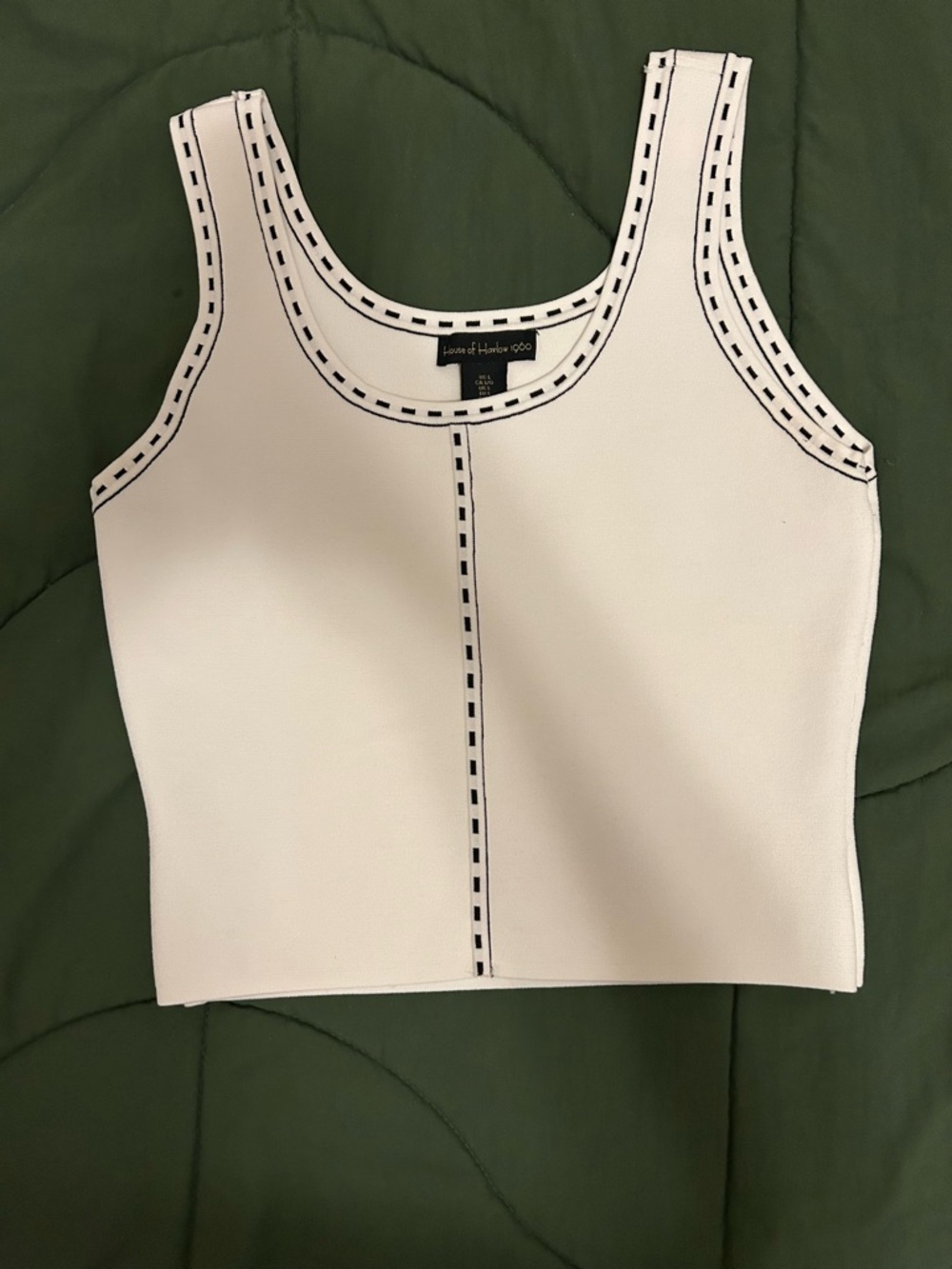 House of Harlow 1960 White Crop Tank with Black Stitching
